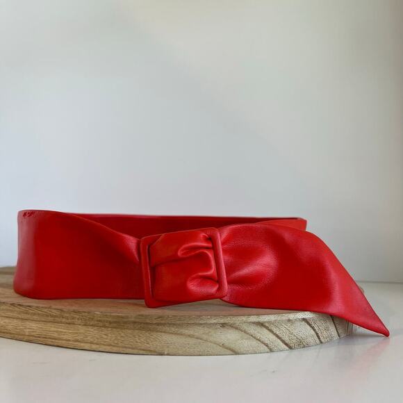 Red Soft Vegan Leather Wide Wrap Square Buckle Belt Size Small/Medium - Picture 1 of 9